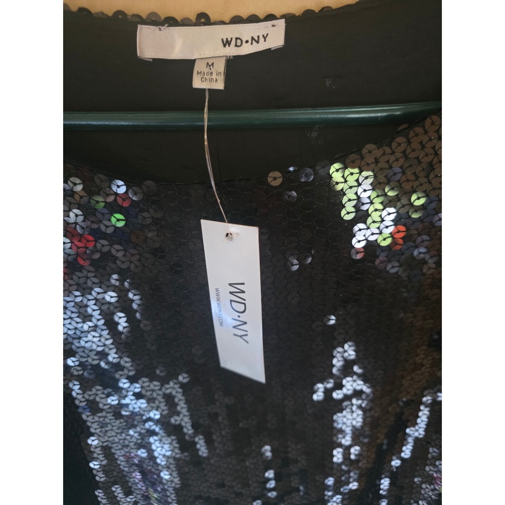 WD-NY Women‎ Black Iridescent Sequin Dolman Sleeve Top Party Blouse Size M NEW - Picture 3 of 5